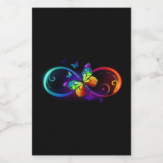 Trillende oneindigheid met regenboogvlinder op zwa wijn etiket (Enkel label)