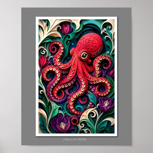 Trillende Papier Kunst Octopus Tuin Poster (Voorkant)