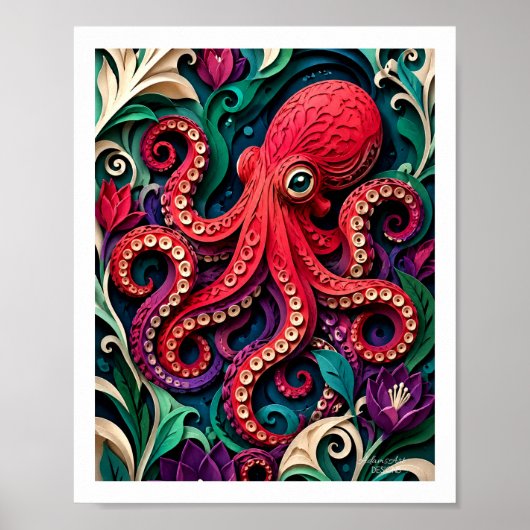 Trillende Papier Kunst Octopus Tuin Poster (Voorkant)