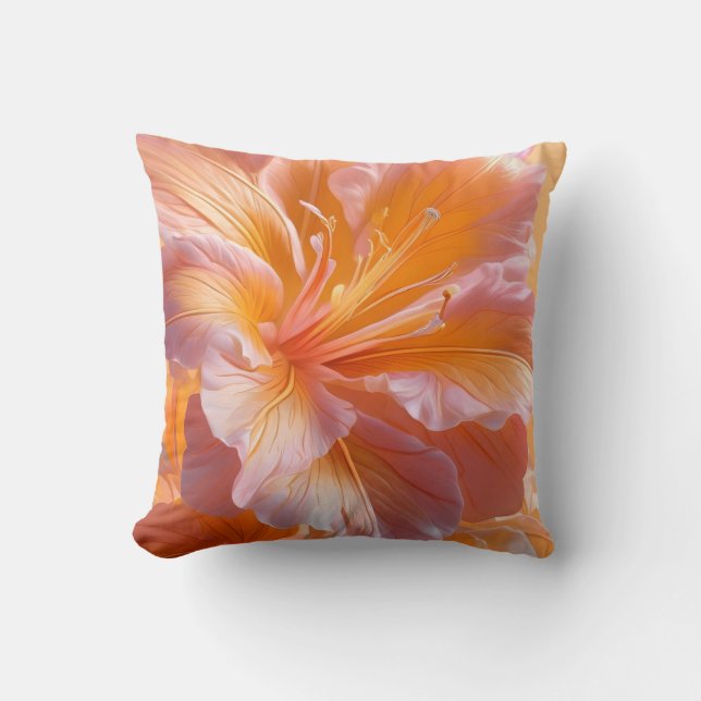 Trillende Perzik Hibiscus Bloem Kussen (Voorkant)