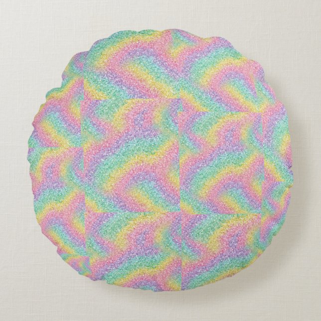 Trillende Regenboog Glitter Glans Ronde Kussen (Voorkant)
