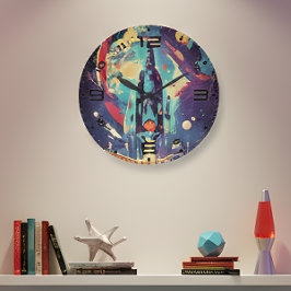 Trillende Retro Sterrenschepen Wandklok