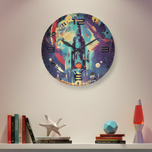 Trillende Retro Sterrenschepen Wandklok