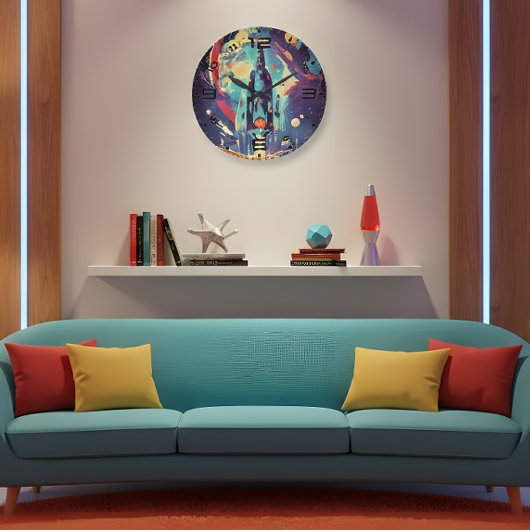 Trillende Retro Sterrenschepen Wandklok