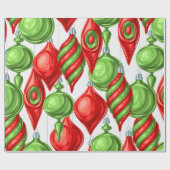  trillende rode en groene kerstsieraden cadeaupapier (Vlak)