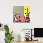 Trillende Rood Geel Arrangementontwerp Poster (Thuiskantoor)