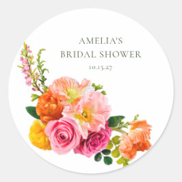 Trillende Roze Klaprozen Bloem Bruiloft Feest Ronde Sticker