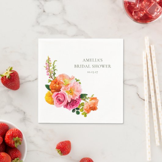 Trillende Roze Klaprozen Bloem Bruiloft Feest Servet (Insitu)