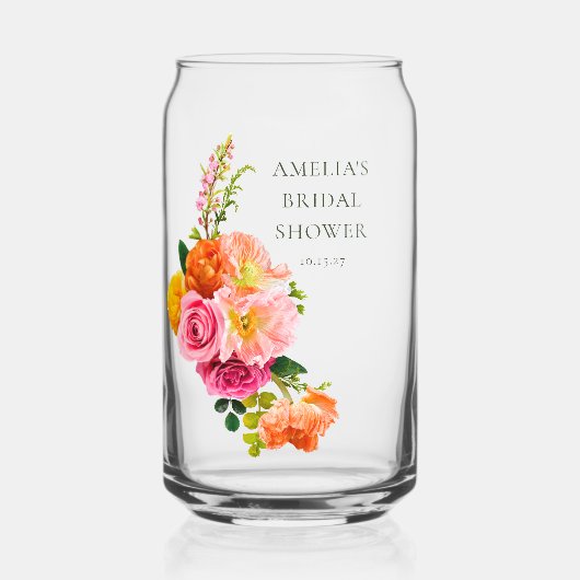 Trillende Roze Klaprozen Bloem Bruiloftsshower Blikvorm Glas (Voorkant)