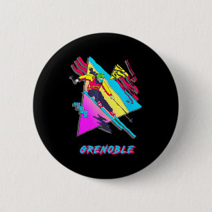 Trillende skidesign met grenoble-tekst ski ronde button 5,7 cm