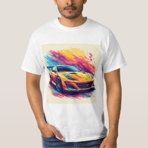 Trillende sportwagen in een dynamische abstracte k t-shirt