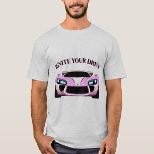 Trillende sportwagen met neon gloed t-shirt