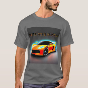 Trillende sportwagen met neon gloed t-shirt