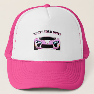 Trillende sportwagen met neon gloed trucker pet
