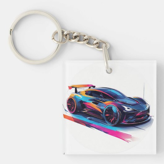 Trillende sportwagen sleutelhanger (voorkant)