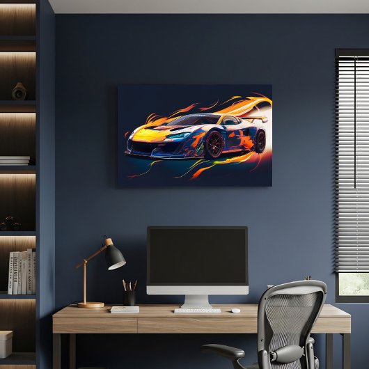 Trillende Supercar Racing Digitale Vlammen Canvas Afdruk