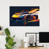 Trillende Supercar Racing Digitale Vlammen Poster (Thuiskantoor)