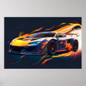 Trillende Supercar Racing Digitale Vlammen Poster (Voorkant)