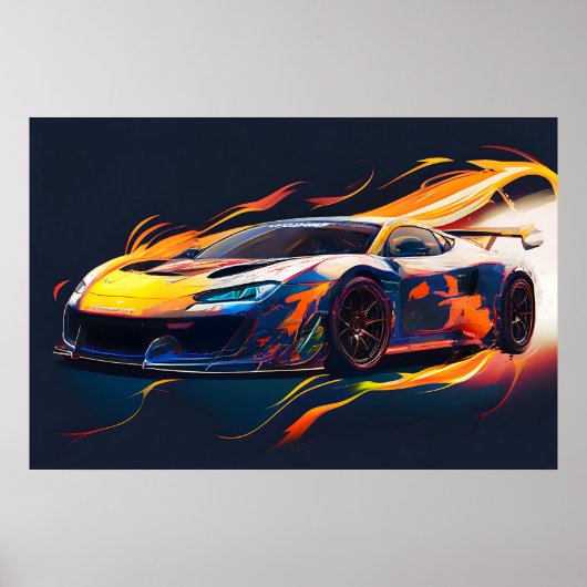 Trillende Supercar Racing Digitale Vlammen Poster (Voorkant)
