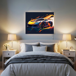 Trillende Supercar Racing Digitale Vlammen Poster