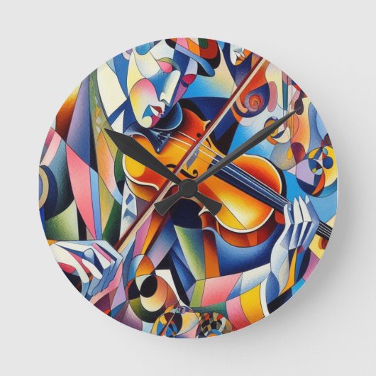 Trillende Symfonie: Abstracte Violist Kunst Ronde Klok (Voorkant)