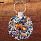 Trillende Symfonie: Abstracte Violist Kunst Sleutelhanger (Achterkant)