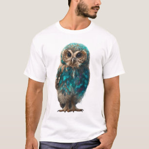 Trillende Teal Gevederde Nachtuil Mannen T-shirt