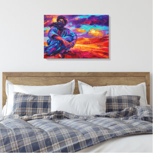 Trillende Tuareg Blauwe Man Woestijn Nomade Olie S Canvas Afdruk