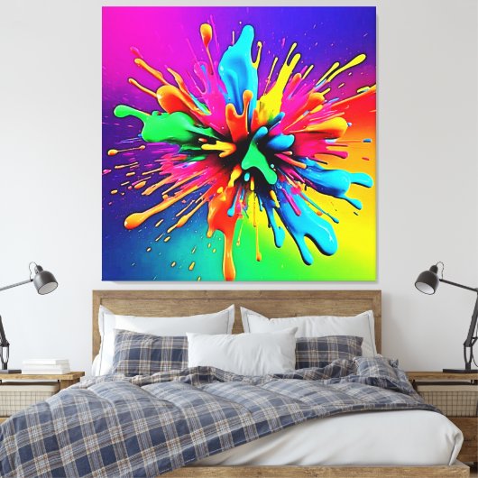 Trillende verf explosie ontwerp canvas afdruk (Insitu (Slaapkamer))