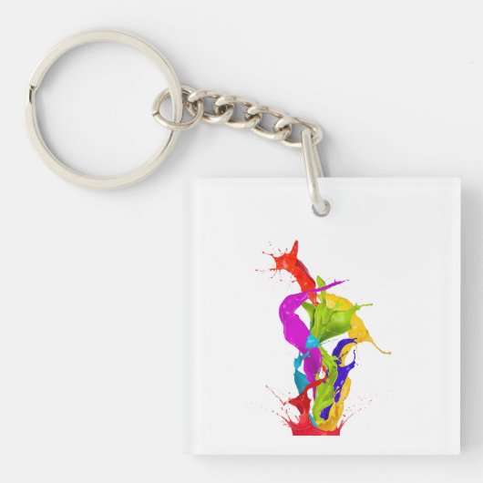 Trillende Vloeibare Explosie: Abstracte Verfspatte Sleutelhanger (voorkant)