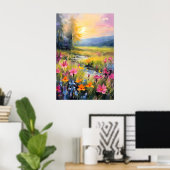 Trillende Wilde Bloemenweide bij Zonsondergang Poster (Thuiskantoor)