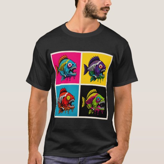 Trillende X-Ogen Monster Vis Pop Art T-shirt (Voorkant)