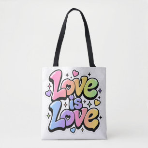 Trillende Y2K Regenboog Graffiti Love is Love Bood Tote Bag
