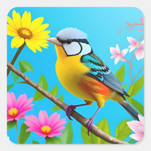 Trillende Zangvogel op een Bloeiende Tak Vierkante Sticker