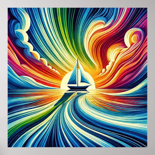 Trillende zeilboot bij zonsondergang poster (Voorkant)