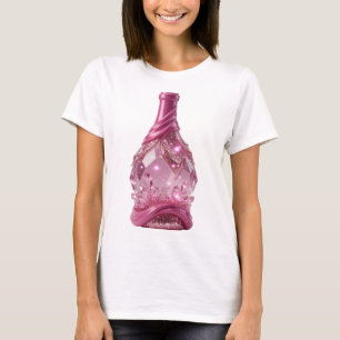 Trillende Zilveren ROZE GLAS FLES MET WENSEN T-shirt
