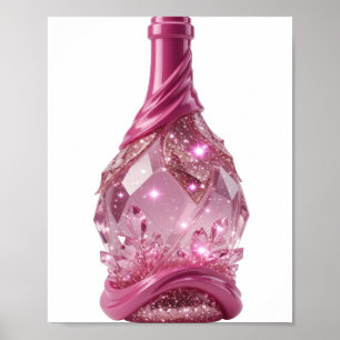 Trillende Zilveren ROZE GLASSE FLES MET WENSEN Poster