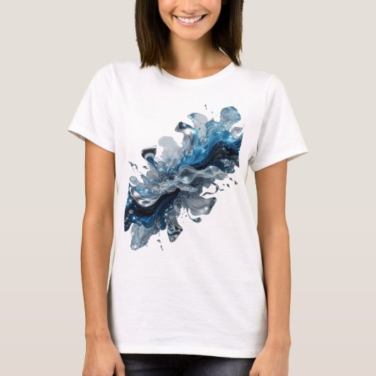 Trillende Zilveren WATER FLOW Statement T-shirt (Voorkant)