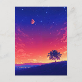 Trillende Zonsondergang Boom en Bloedmaan Briefkaart