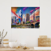 Trilliante abstracte kunst van de skyline van Clev Poster (Keuken)