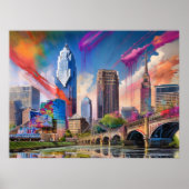 Trilliante abstracte kunst van de skyline van Clev Poster (Voorkant)
