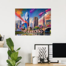 Trilliante abstracte kunst van de skyline van Clev