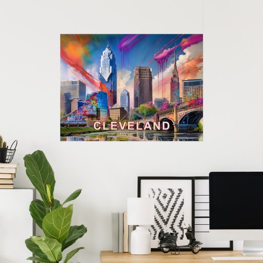 Trilliante abstracte kunst van de skyline van Clev Poster (Thuiskantoor)