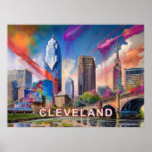 Trilliante abstracte kunst van de skyline van Clev Poster (Voorkant)