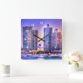 Trilliante Miami Skyline Zonsopgang Vierkante Klok (Huis)