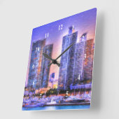 Trilliante Miami Skyline Zonsopgang Vierkante Klok (Hoek)