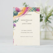 Trilling Tartan Distel Save The Date Kaart (Staand voorkant)