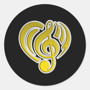 Trillingen Muzikale Liefde Gele Hart Muzieknoot DJ Ronde Sticker