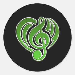 Trillingen Muzikale Liefde Groene Hart Muzieknoot  Ronde Sticker