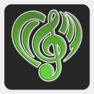 Trillingen Muzikale Liefde Groene Hart Muzieknoot Vierkante Sticker